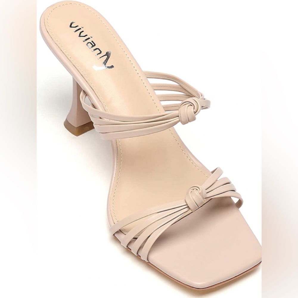 New vivianly Women's Stiletto Heel Open Toe Sandals Double Straps Slip on